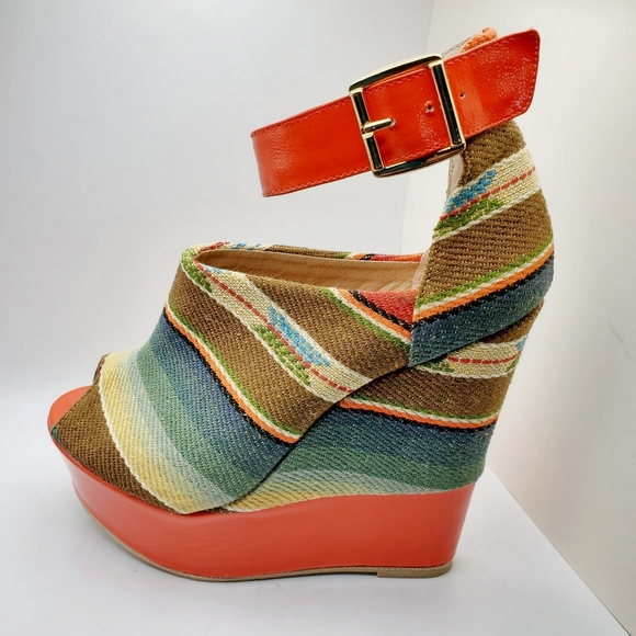 Steve Madden Kennyya Orange Fabric Platform Wedges Size 6.5 EUC - Picture 7 of 14